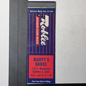 Roblee Shoes Marty's Shoes Stockton 1950s Blue Red Stripes Matchbook - Picture 1 of 3