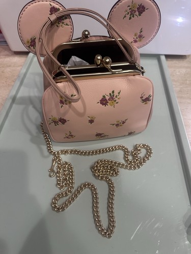 Borsa Coach Disney Kisslock Topolino F29351 rosa beige pelle motivo floreale nuova con etichette