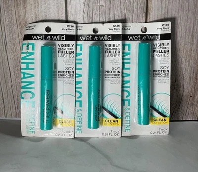 Lot Of 3 - Wet n Wild Enhance and Define Megawear Mascara Very Black C136. New - Image 1 of 2