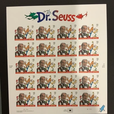 2003 USPS Sheet Dr. Seuss Theodor Seuss Geisel USA The Grinch, Cat In The Hat - Image 1 of 4