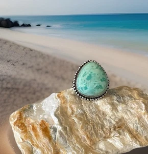 Size 10 Peruvian Turquoise Handcrafted Gemstone Ring - 925 Silver plated- New - Picture 1 of 4