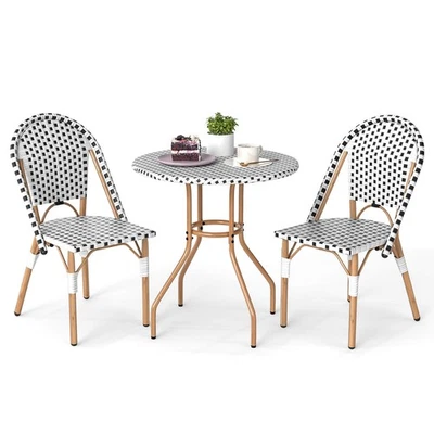 Juego de 3 sillas de mesa de bistró francés mesa redonda de mimbre y 2 sillas de comedor Foto 1 de 4