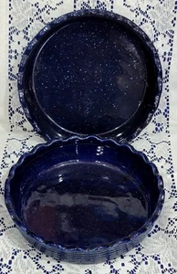 Sartenes redondas de cerámica azul cobalto moteado con borde con volantes - Imagen 1 de 4