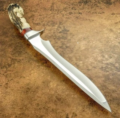 AK CUBIERTOS HECHOS A MANO ACERO INOXIDABLE CUCHILLO BOWIE MANGO CLIP DE ACERO Y CORONA DE CIERVO Foto 1 de 4