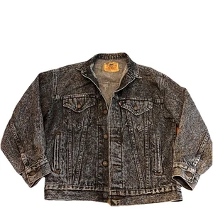 Chaqueta de Camionero Levis Denim Años 80 De Colección Negra Lavada Ácida Hecha en EE. UU. 57508 4861 Hombres Lg - Imagen 1 de 17