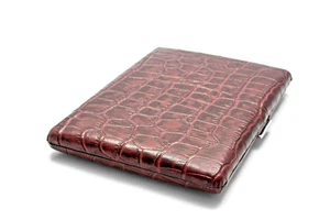 Pearl Premium 9er Zigaretten Etui Kroko braun Messing Rindsleder - Bild 1 von 3