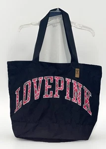 Victoria’s Secret Love Pink Large Black Canvas Tote Bag NWT Beach Pool Cruise - Picture 1 of 7