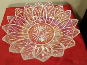 Vintage 1950er Federal Glas Blütenblatt irisierendes Glas 10" runde Servierschale Schale - Bild 1 von 8