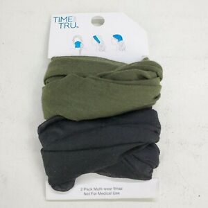 Time & Tru Women's Head Wrap Multifunctional 2 Pack Face Covering Black & Olive