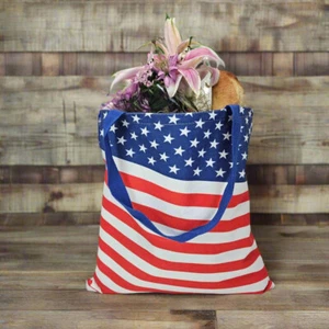 4th of July American Flag Tote USA Flag Reusable Cotton Canvas Shopping Bag - Picture 1 of 10