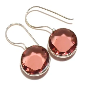 Natural Smoky Quartz Brilliant Cut Round Gemstone Handmade Hook Drop Earrings - Picture 1 of 3
