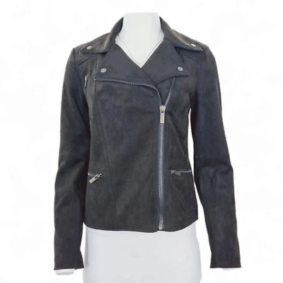 Chaqueta de moto para mujer KUT from the Kloth Quinn negra imitación gamuza pequeña cremallera completa Foto 1 de 4