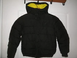 Boys Hooded Puffer Coat Fleece Lined Size Large 6 Nautica Black and Yellow EUC - Picture 1 of 15