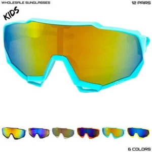 WHOLESALE LOT Kids Boys or Girls Sports Retro Wrap Shield SUN GLASSES 12 Pairs - Picture 1 of 23