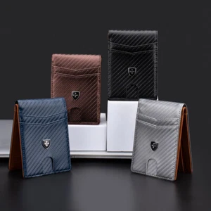 RFID Blocking Wallet Man's Leather Bifold Clutch Bag ID Card Mini Pocket Purse - Picture 1 of 18