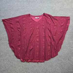 Susan Graver Top Womens Size 2X Red Poncho Flowy Sequins Stretch Holiday Casual - Picture 1 of 8
