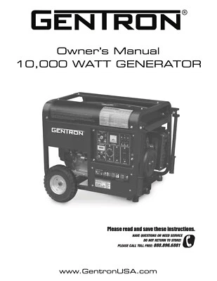 Owners Manual & Parts List Gentron 10,000-Watt Pro2 Portable Electric Generator - Изображение 1 из 4