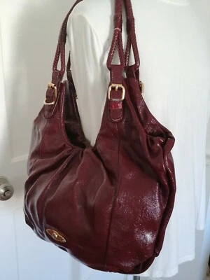 ELLIOTT LUCCA CIRUELA CUERO ESMALTADO BOLSO DE MANO BOLSO HOBO CUBO HOMBRO Foto 1 de 4