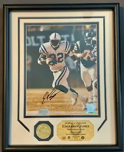 Highland Mint Edgerrin James Framed Autographed 8x 10 w/ 24K Medallion #32/250! - Picture 1 of 5