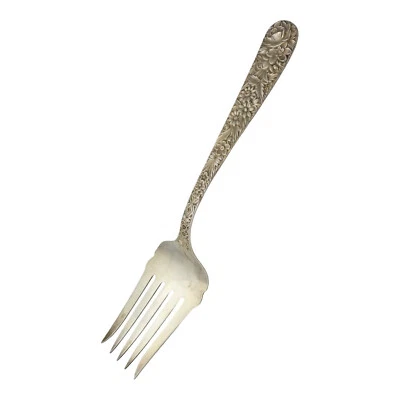 S. Kirk & Son Repousse Sterling Silver Serving Fork 9.5 Inch 108.8 Grams #8114 - Image 1 of 3