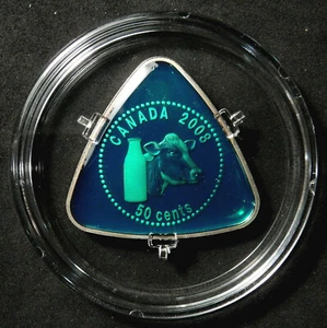 Canada 50 Cents 2008. Silver proof, color overlay. Milk Delivery. Triangle token - Picture 1 of 3