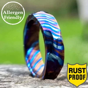 Anillo de Compromiso Factado Personalizado Timasco Promesa de Titanio Banda Martillada para Hombre - Imagen 1 de 10