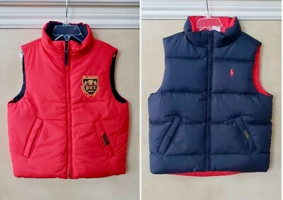 NUEVO CON ETIQUETAS 2-en-1 POLO Ralph Lauren REVERSIBLE Plumón Chaleco Chaqueta Parka Abrigo 4 Rojo Azul Marino Foto 1 de 4