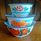 Antique Enamelware~Bright Floral Patterned Bowls~Perfect Chippy Farmhouse Decor