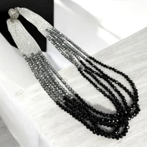 Multi Strands Faceted Shinny Beads Black, White and Silver Necklace Prom Wedding - Picture 1 of 8