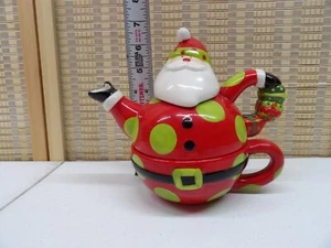 Merry Merry Cracker Barrel 3pc Ceramic Tea Pot Cup for One Set Christmas Santa - Picture 1 of 8
