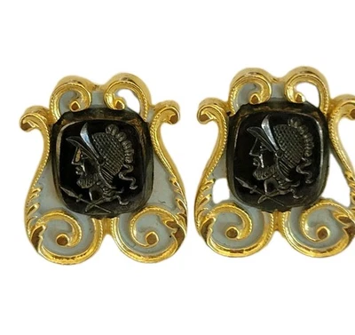 Camafeo guardia centurión vintage Kreisler Craft EE. UU. tono dorado negro grabado lucite  Foto 1 de 4