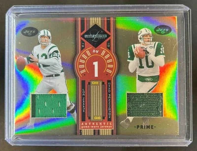 2005 Leaf Limited Joe Namath Chad Pennington Bound by Round Jerseys Prime No4/25 - Изображение 1 из 2