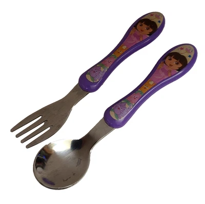 Juego de cubiertos Dora la Exploradora púrpura para niños pequeños cubiertos cuchara tenedor niñas niños Foto 1 de 4