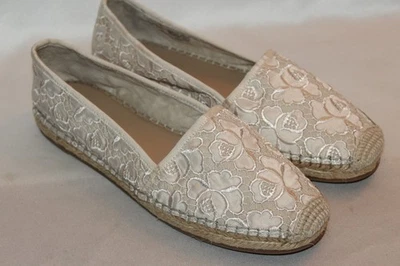 Mujer ANN TAYLOR Marfil Encaje Alpargata Pisos Yute Mocasines Talla 8.5 Foto 1 de 4
