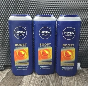 3 NIVEA MEN Boost 3-In-1 Citrus Scent + Caffeine 16.9 fl. oz. Body Washes - Picture 1 of 2