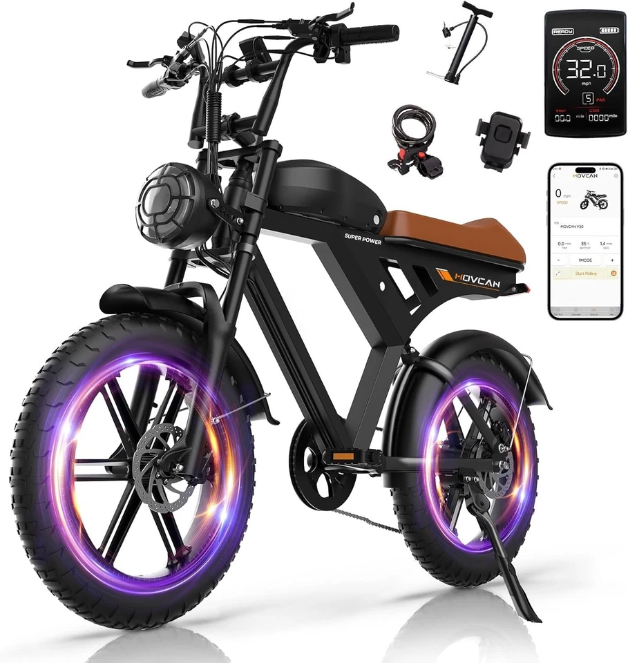 Movcan V30 20" Fat Tire Electric Bike 1000W 28mph 48V 15.6Ah for Adults - Image 1 of 4