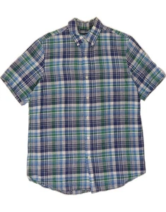 CHAPS Mens Short Sleeve Shirt Medium Blue Check Linen DD91 - Picture 1 of 3