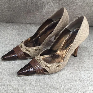 J Renee Shoes Womens Size 6M Brown Tan Pointed Toe Pumps Stiletto Croc Embossed - Picture 1 of 10