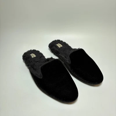 BIRDIES Phoebe Negro Piel Sintética Forrado Terciopelo Mula Pisos Mujer Talla 9 Acogedor Invierno Foto 1 de 4