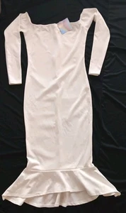NWT MISSGUIDED Midi Off The Shoulder Bardot Fishtail Dress White Size 6 - Picture 1 of 6