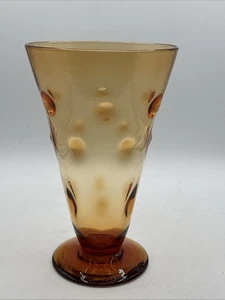 Vintage 1950s Thomas Webb Corbett Bull's Eye Dimple Amber Glass Footed Vase - Picture 1 of 5