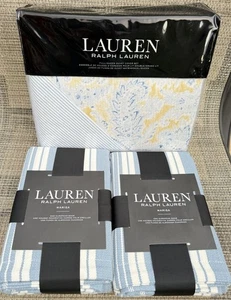 Ralph Lauren Marisa Blue Yellow Paisley Stripe Duvet Cover Set 2 EURO Shams 5pc - Picture 1 of 18