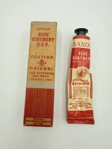 VERY RARE Vintage BLUE OINTMENT U.S.P. POISON Tube and Box Bottle Pharmacy - Picture 1 of 6