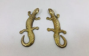Vintage Pair Solid Brass Salamanders / Lizards 3” Geckos - Picture 1 of 11