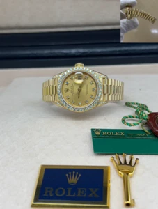 Rolex Ladies President 69158 Factory Diamond Dial Diamond Bezel & Lugs 18K Gold - Picture 1 of 15