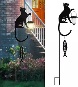Metal Cat Stake with Solar Light Decorative Garden Stakes Cat Silhouette Hold... - Picture 1 of 7