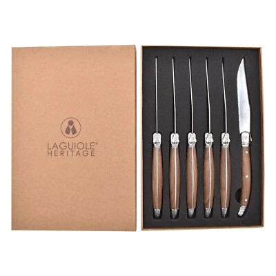 LAGUIOLE 6 steak knives with walnut wood handles in gift box RRP £95 - Image 1 of 4
