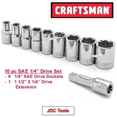 CRAFTSMAN 10 pc 1/4 SAE 6 pt ratchet wrench socket set - Image 1 of 4