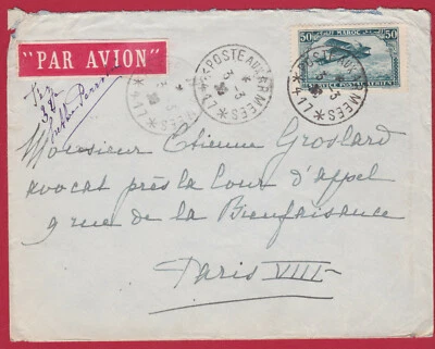 Morocco Maroc 50c Green Casablance AirMail Postal Cover to Paris France  - Image 1 of 2