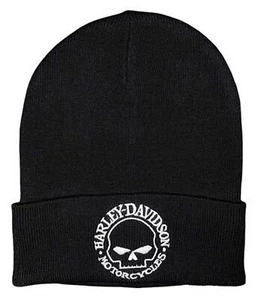 Harley-Davidson Men's Willie G Skull Logo Embroidered Cuffed Beanie Hat - Black - Picture 1 of 2